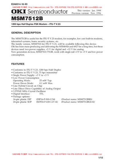OKI MSM7512B Semiconductor Datasheet - cover page