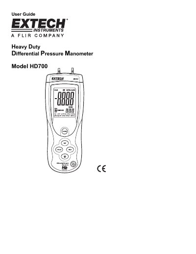 Extech HD700 Differential Pressure Manometer User Guide - cover page