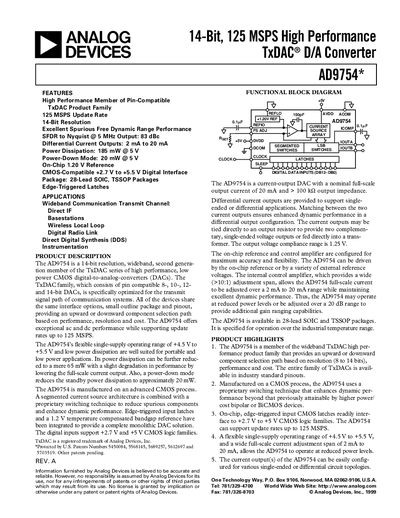Analog Devices AD9754 DAC Datasheet - cover page