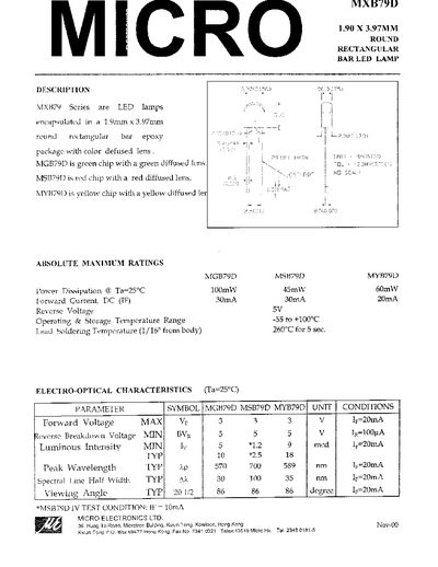 Micro MXB79D LED Lamp Datasheet - cover page