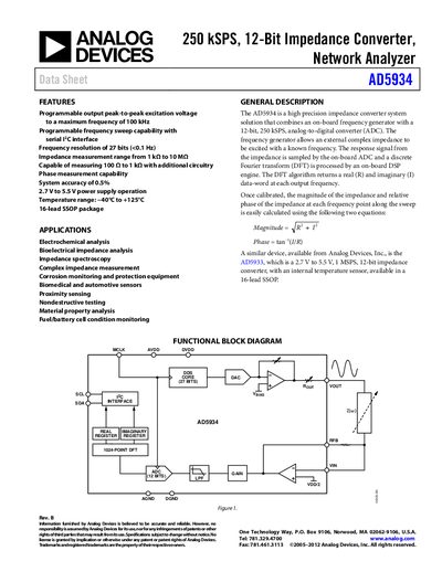 Analog Devices AD5934 Impedance Converter Datasheet - cover page