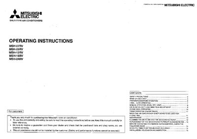MITSUBISHI ELECTRIC MSH-07RV/09RV/12RV/18RV/24RV Manual - cover page