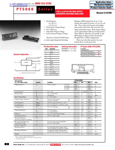 Power Trends PT5060 Series Dual Output Integrated Switching Regulator Datasheet - cover page