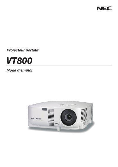 NEC VT800 Projector User Manual - cover page