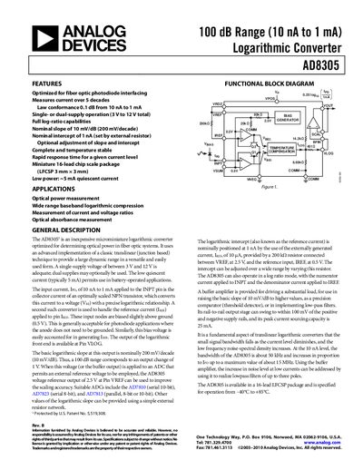 Analog Devices AD8305 Datasheet - cover page