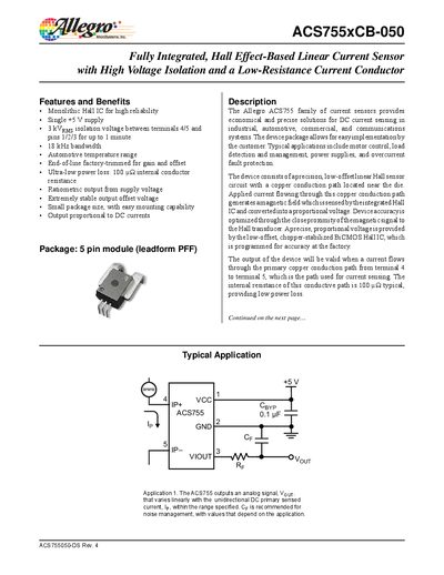 Allegro ACS755xCB-050 Hall Effect Current Sensor Datasheet - cover page