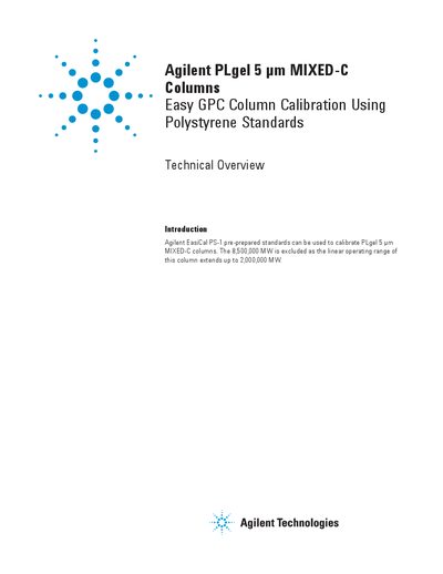 Agilent PLgel 5 um MIXED-C Column Calibration Technical Overview