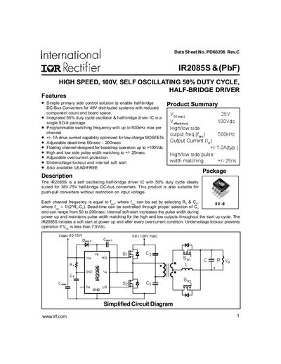 International Rectifier IR2085S (PbF) Datasheet - cover page
