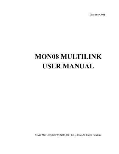 P&E Microcomputer Systems MON08 MULTILINK User Manual - cover page