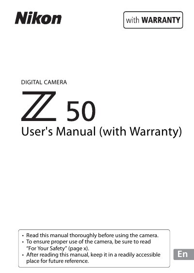Nikon Z 50 Digital Camera User's Manual - cover page