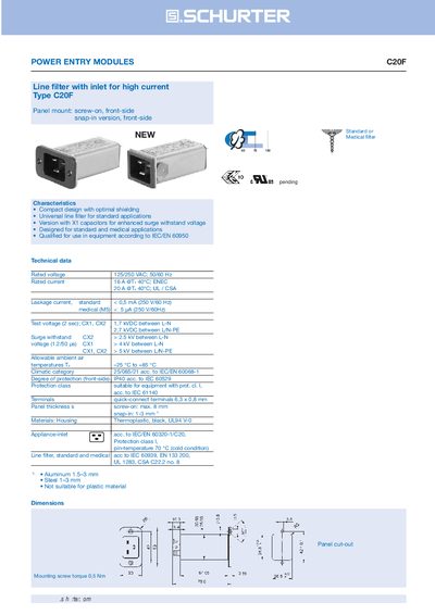 C20F Power Entry Module Line Filter Handbook - cover page