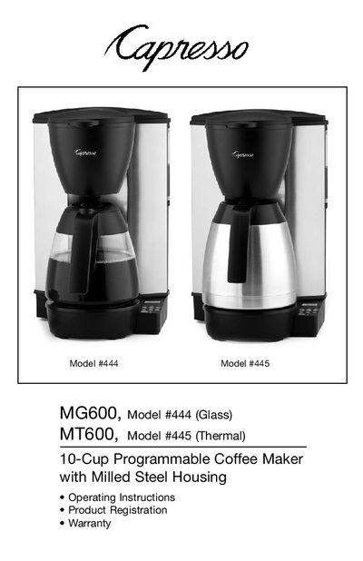 Capresso MG600/MT600 Coffee Maker User Manual - cover page