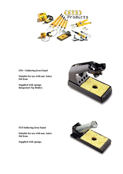 ANTEX ST6 Soldering Iron Stand Suitable for use with any Antex Std Iron. Supplied with sponge. Integrated Tip Holder.  - cover page