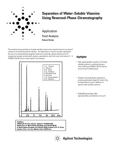 Agilent Separation of Water-Soluble Vitamins Using Reversed-Phase Chromatography Application Note - cover page