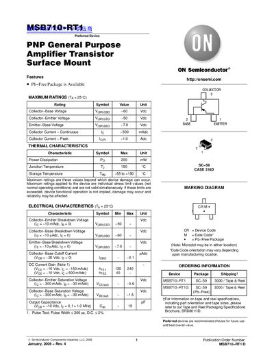 ON Semiconductor MSB710-RT1 Datasheet - cover page