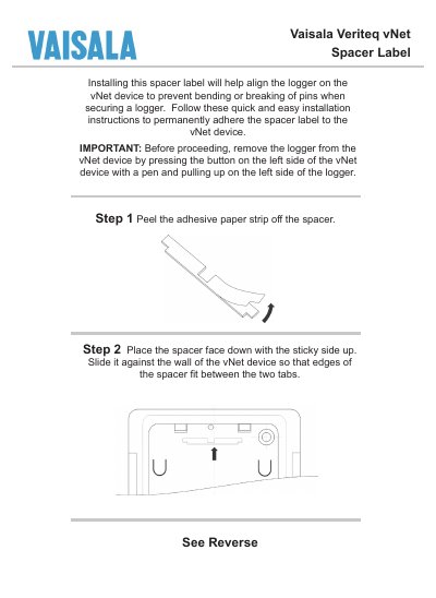 Vaisala vNet Spacer Label Installation Guide - cover page