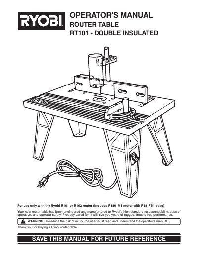 Ryobi RT101 Router Table Operator's Manual - cover page