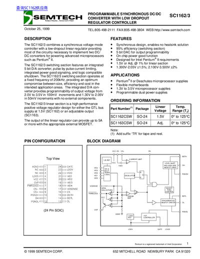 Semtech SC1162/3 Programmable Synchronous DC/DC Converter Datasheet - cover page