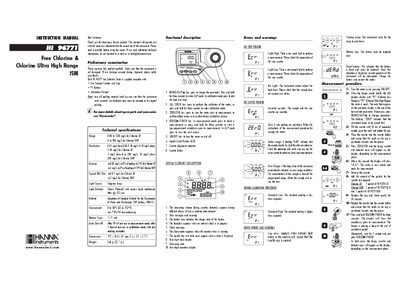 Hanna Instruments HI96771 Free Chlorine & Chlorine Ultra High Range ISM Instruction Manual - cover page