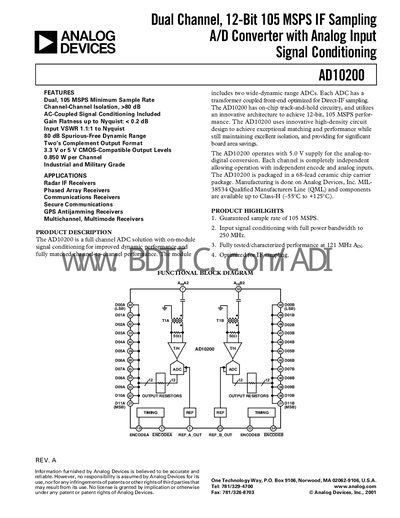 Analog Devices AD10200 Datasheet - cover page