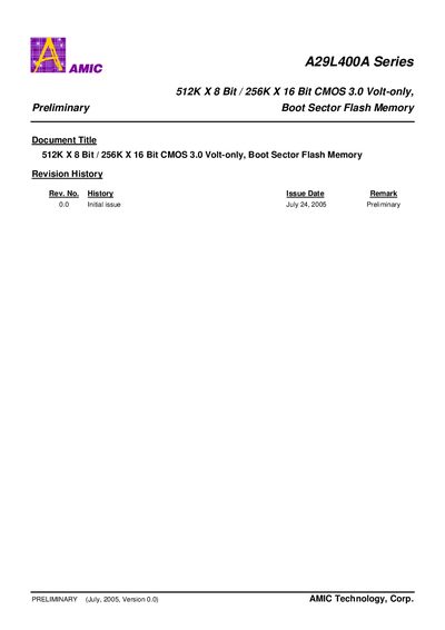AMIC A29L400A Series Datasheet - cover page