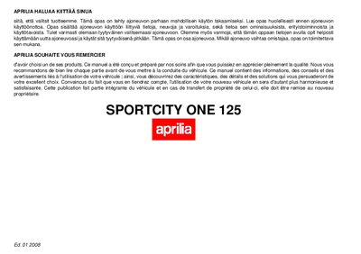 aprilia 854053 SPORTCITY ONE 125 SF-F MY 2008 Manual - cover page