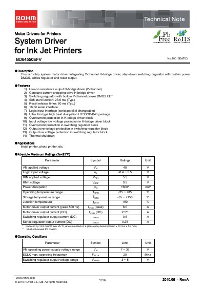 ROHM BD64550EFV Technical Note - cover page