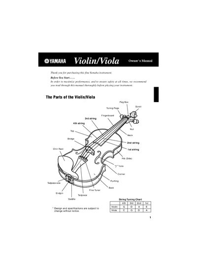 Yamaha SV Violin/Viola Owner's Manual - cover page