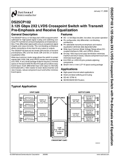 National Semiconductor DS25CP102 3.125 Gbps 2x2 LVDS Crosspoint Switch Handbook - cover page