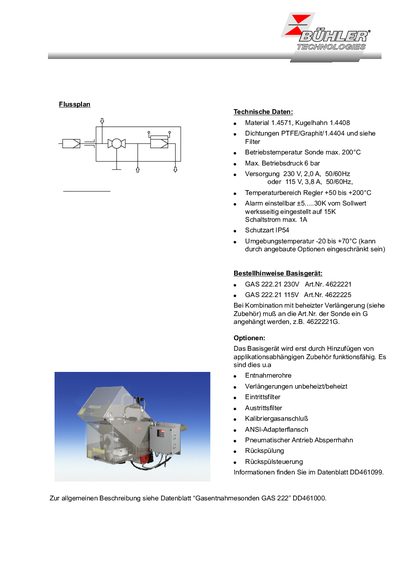 Buhler Technologies GAS 222.21 Gas Extraction Probe Technology Data - cover page