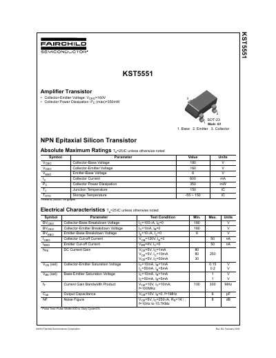Fairchild KST5551 Amplifier Transistor Datasheet - cover page