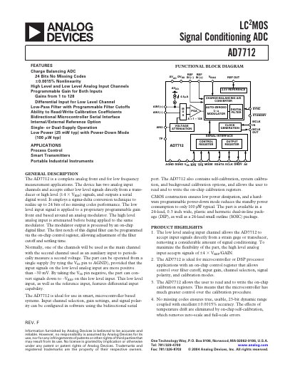 Analog Devices AD7712 Signal Conditioning ADC Datasheet - cover page