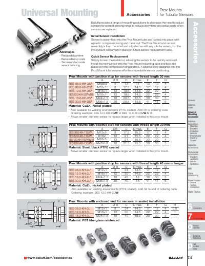 Balluff Prox Mounts Accessories Manual - cover page
