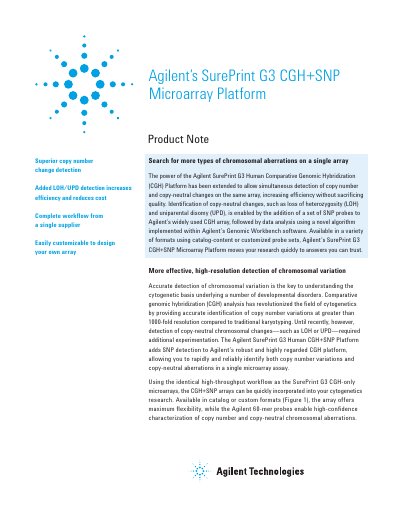 Agilent SurePrint G3 Human CGH+SNP Microarray Platform Product Note - cover page