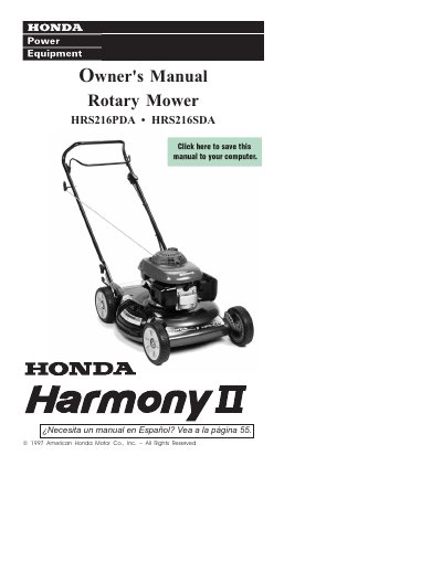 Honda HRS216PDA/HRS216SDA Rotary Mower Owner's Manual - cover page