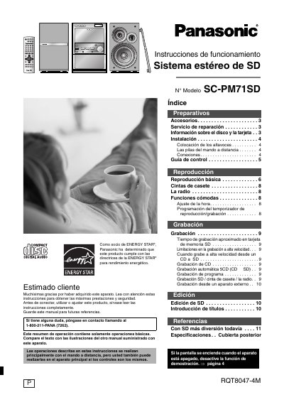 Panasonic SC-PM71SD SD Stereo System User Manual - cover page