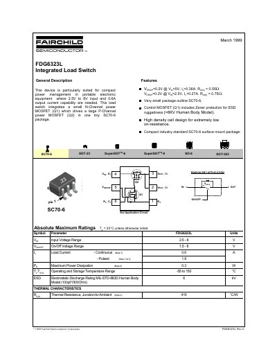 Fairchild Semiconductor FDG6323L Integrated Load Switch Datasheet - cover page