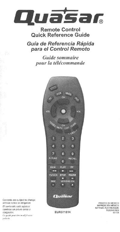 Panasonic EUR511514 Manual - cover page