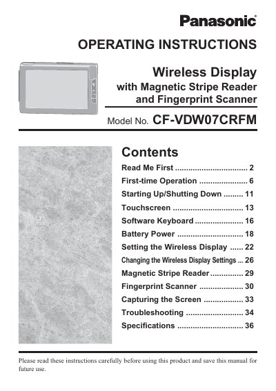 Panasonic CF-VDW07CRFM Wireless Display Operating Instructions - cover page