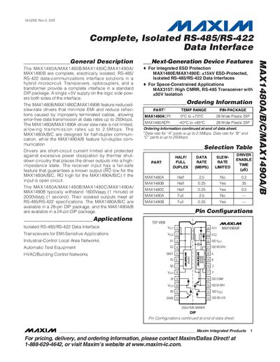 MAXIM MAX1480A/MAX1480B/MAX1480C/MAX1490A/ MAX1490B Manual - cover page