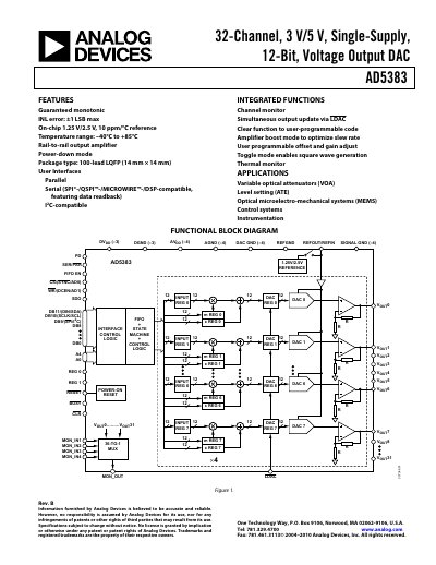 Analog Devices AD5383 32-Channel 12‑Bit Voltage Output DAC Datasheet - cover page