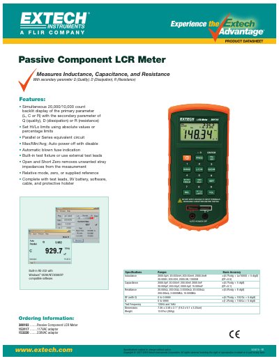 Extech 380193 Passive Component LCR Meter Product Leaflet - cover page