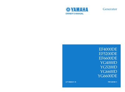 Yamaha EF4000DE/EF5200DE/EF6600DE/YG4000D/YG5200D/YG6600D/YG6600DE Owner's Manual