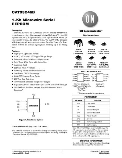 CAT93C46B 1-Kb Microwire Serial EEPROM Datasheet - cover page