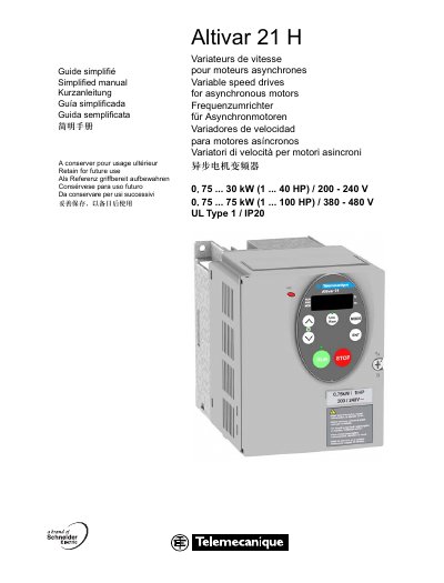Schneider Electric Altivar 21 H Variable Speed Drive Simplified Manual - cover page