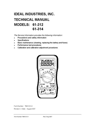 IDEAL 61-312/61-314 Digital Multimeter Service Manual - cover page