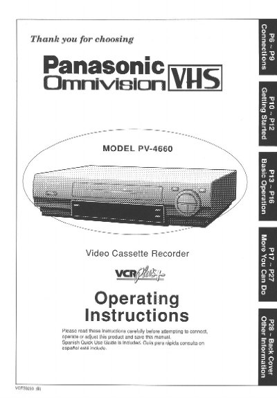 Panasonic PV-4660 VCR Operating Instructions - cover page