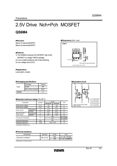 ROHM QS6M4 MOSFET Datasheet - cover page