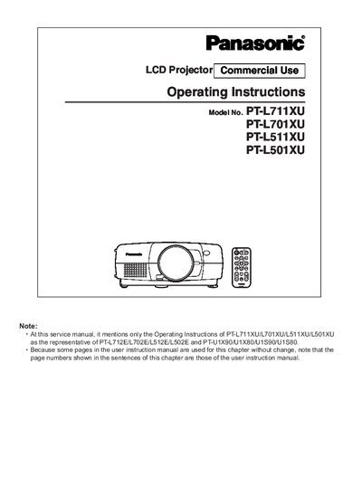 Panasonic PT-L711XU PT-L701XU PT-L511XU PT-L501XU Projector Operating Instructions - cover page