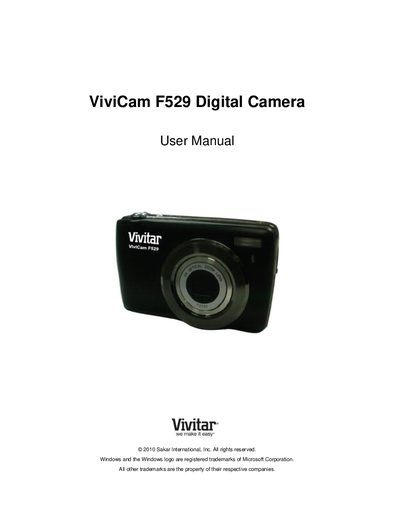 Vivitar ViviCam F529 Digital Camera User Manual - cover page